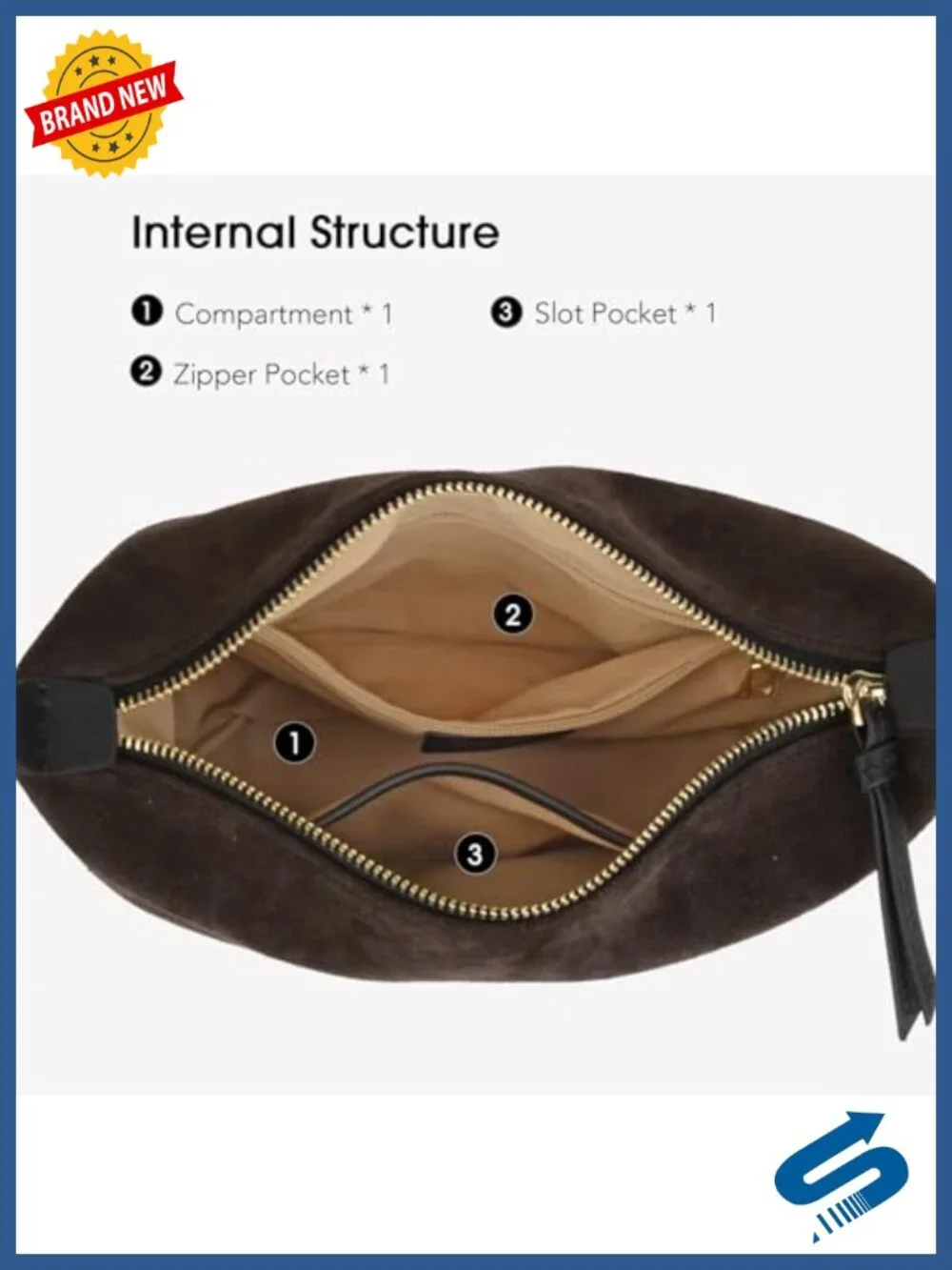 Genuine Cowhide Suede Slouchy Crescent Hobo Shoulder Bag Tote Purse